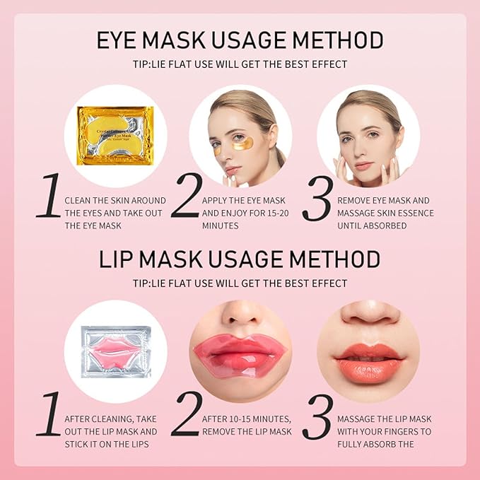 32 Pairs Lip Masks with Eye Mask, 24K Collagen Under Eye Patches for Dark Circles and Puffy Eyes, Reduce Lip Wrinkles, Anti Chapped & Remove Lip Dead Skin, Nourishes the Lip & Eye Skin (32)
