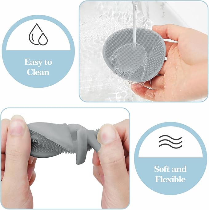 Manmihealth Soft Silicone Face Scrubber Exfoliator 2 Pack,Silicone Handheld Manual Facial Cleansing Brush, Face Washing Pad for Pore Cleansing Blackhead Removing Massaging(Black+Gray)