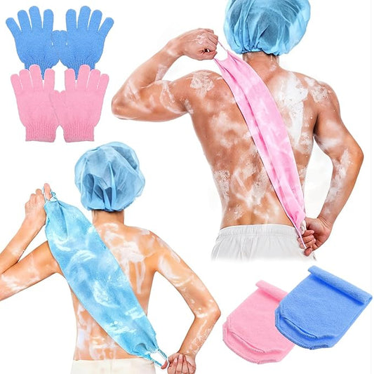 6pcs Exfoliating Shower Bath Gloves Back Scrubber Set Body Scrubber Nylon Back Body Scrub Towel Shower Gloves Double Sided Bath Mitts for Exfoliator Women Men
