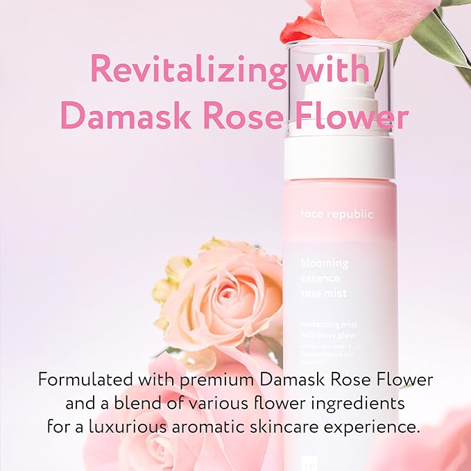 Face Republic Blooming Essence Rose Mist 100ml 3.38 fl oz | Instant Glass Skin | All In One Mist | Revitalizing, Nourishing, Deep Hydration, Dewy Glow | Damask Rose, Bakuchiol | Vegan Korean Skin Care
