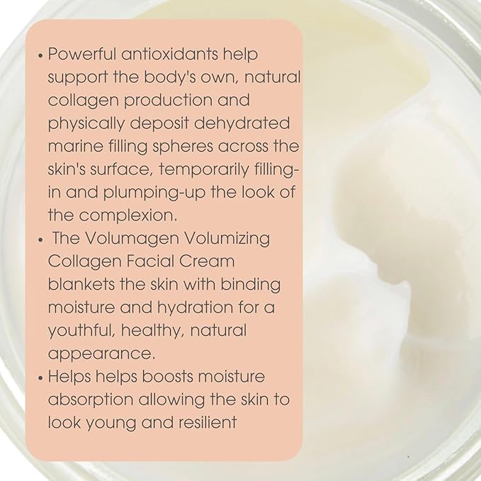 Consult Beaute VOLUMAGEN Volumizing Collagen Facial Cream with Hyaluronic Acid, Anti-Aging, Skin Plumping Moisturizer, Hydrates & Boost Elasticity, For Face, Neck and DΓ©colletΓ© 1.7 oz