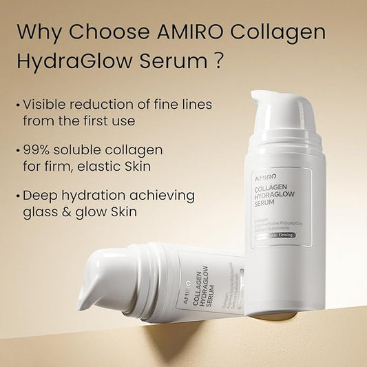 AMIRO Collagen HydraGlow Serum with Lysine Polypeptide & Hyaluronic Acid for Glass Glow and Plump Skin, Hydrating, and Firming Facial Serum, 30ml