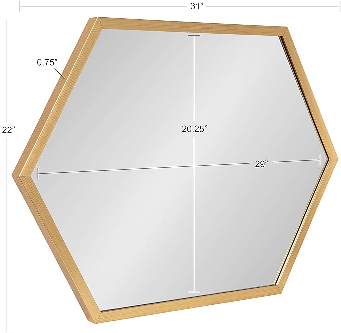 Kate and Laurel Laverty Glam Framed Framed Hexagon Mirror, 22 x 31, Gold, Modern Geometric Wall Decor