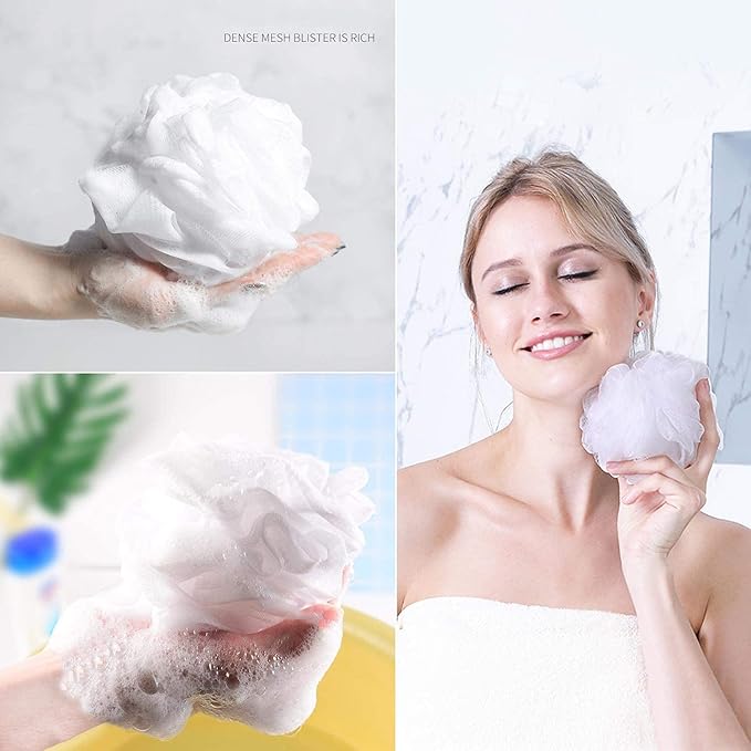 Tbestmax 4 pcs Bath Loofah Shower Sponge Pouf for Body Scrubber Exfoliator Scrubber Ball