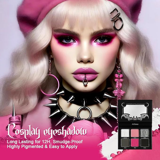 Afflano Pink Goth Eyeshadow Palette, Pink Smokey Eyes Makeup Eyeshadow Pallet With Mirror, for Goth Girls and Women Long Lasting Daily Valentine makeup, Dark Emo Halloween Clown SFX Gothic Looks