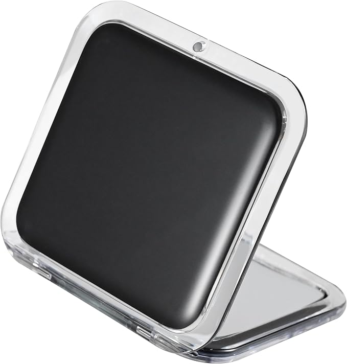 MIRRORVANA 30X Compact Magnifying Mirror for Travel, Handheld and Foldable Square Design - Lightweight Mini Pocket-Sized Magnified Mirror, Ideal for Purse or Handbag Use - 3.3" x 3.3" (Black)