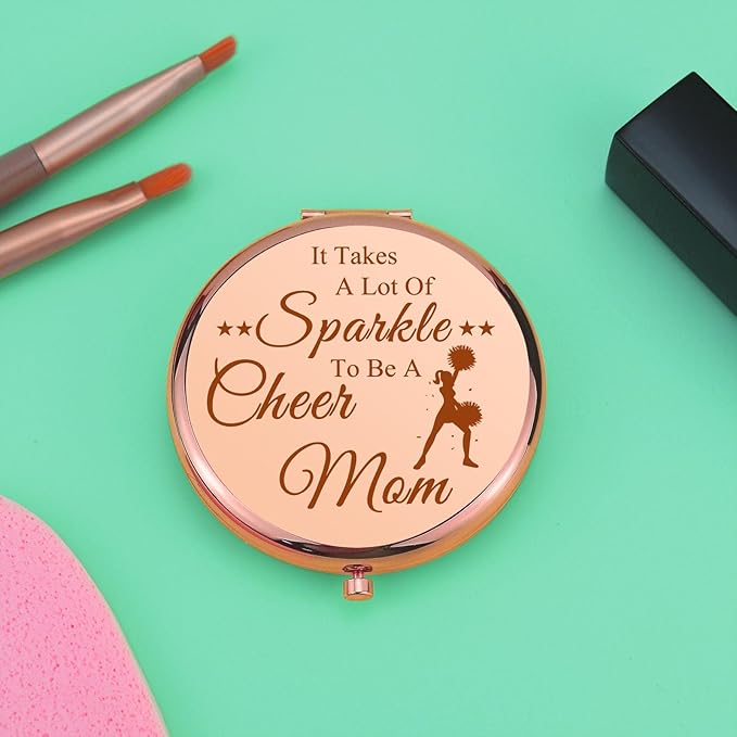 Mwphuy Cheer Mom Appreciation Gift Compact Makeup Mirror, Rose Gold, 2.6 Inches (Diameter), Magnifying, Dual Sided