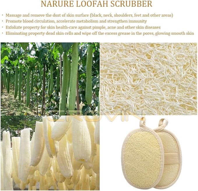 Bigger 5x7 Natural loofah Sponge for Exfoliating and Invigorate Your Dead Skin - Eco Friendly and Biodegradable All-Natural Loufa - Deeply Clean Your Body Pack of 4