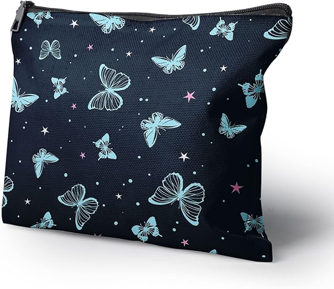 Cafl Beautiful Butterfly Makeup Bag Cute Butterfly Zipper Pouch Cosmetic Pouch Large Travel Linen Make Up Organizer for Purse for Girls Women 10Γ8Inch