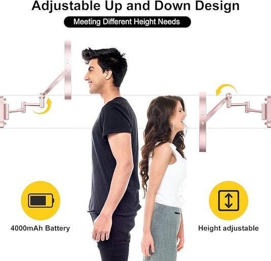 9" Wall Mounted Lighted Makeup Mirror,4000mAh Rechargeable Double Sided 1X/10X Magnifying Mirror with Light,3 Color Lights,Touch Dimmable,Extended Arm 360 Rotation Wall Mounted Makeup Mirror