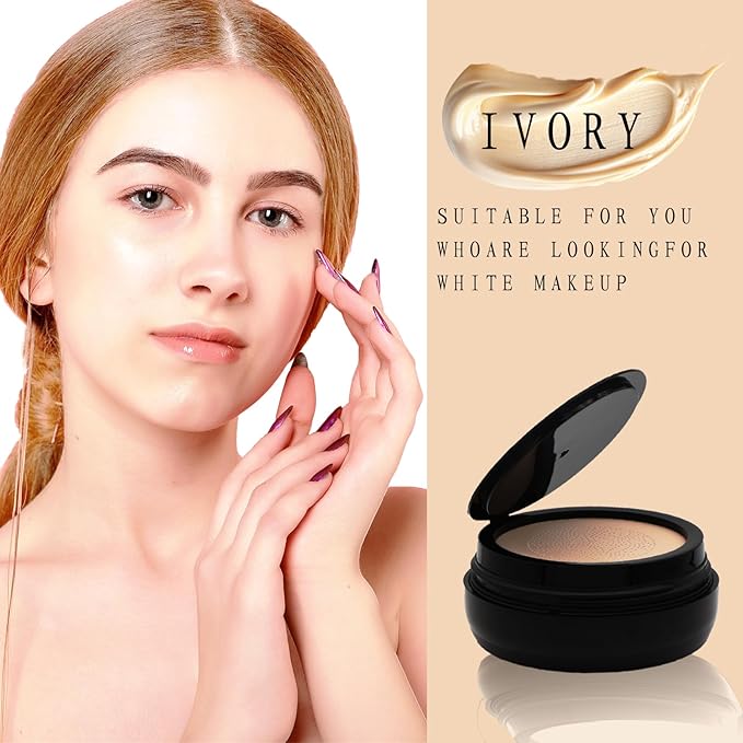 2024 New Indicativet Mushroom Head Air Cushion CC Cream,Air Cushion CC Cream beauty Waterproof BB Cream Foundation,Face Makeup Moisturizing Concealer CC Cream Skin Tone (ivory, 5.5x3.1x2.7)