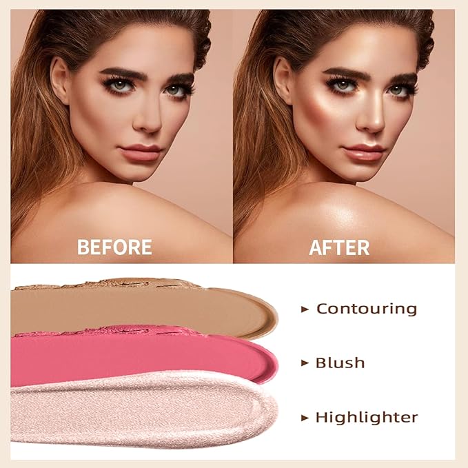 Hilareco PHOERA Foundation Makeup Set, Full Coverage Foundation Kit with Contour Stick, Blush, Bronzer & Highlighter, 3 Pcs Cream Contour Stick Makeup Kit