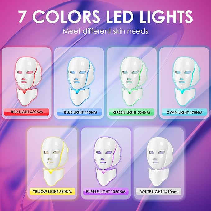 Red-Light-Therapy-for-Face, Led Face Mask Light Therapy, 7-1 Colors LED Facial Skin Care Mask (White)