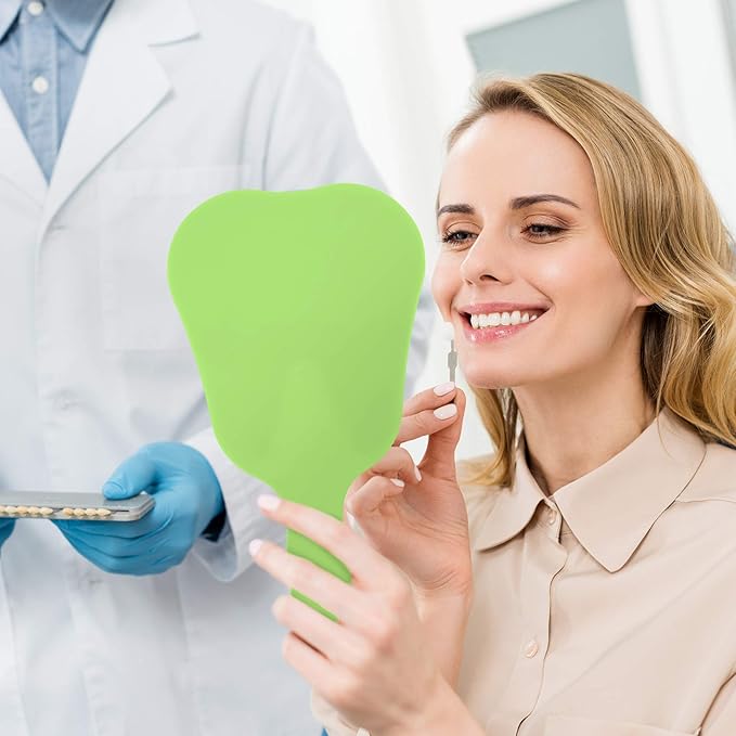 Annhua Hand Mirror Small Face Mirrors, Handheld Mirrors with Handle Tooth Shaped Mirror Tool for Dentist Clinic, Barber, Salon and Hairdreesing - Green