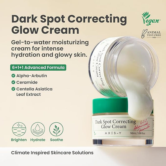 AXIS-Y Dark Spot Correcting Glow Cream - Brightening & Hydrating Moisturizer Face Cream with 2% Alpha-Arbutin, 5% Niacinamide & Ceramide - Vegan Korean Skin Care for All Skin Types - 1.69 fl. oz.