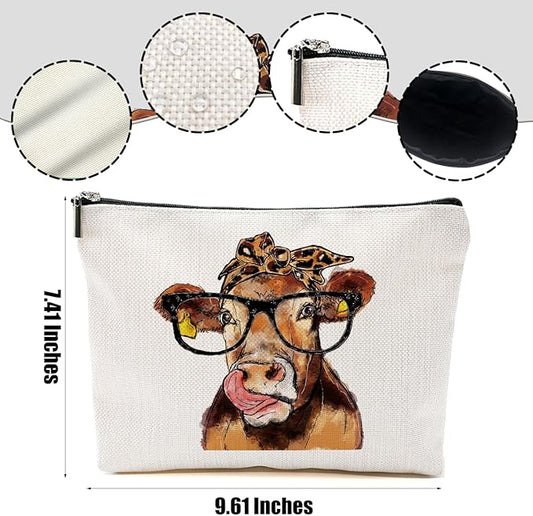 4pcs Funny Print Cow Stuff Western Makeup Bag, Cows Cosmetic Bag Cow Gifts for Women Female Girls Sister BFF, Christmas Birthday Gift, Western Stuff Travel Toiletry Bags