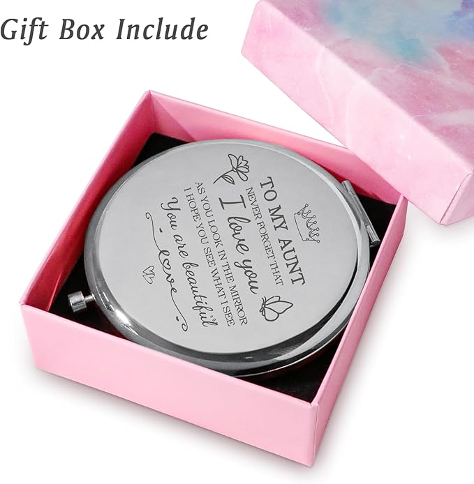 Aunt Gifts from Niece Nephew, Personalized Compact Mirrors, Unique Mothers Day Birthday Gifts for Aunt Auntie