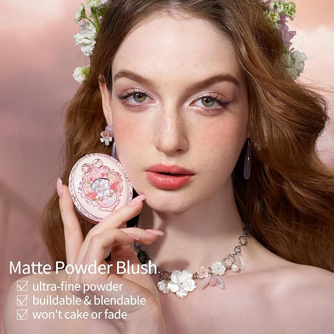 Flower Knows Swan Ballet Embossed Blush,Fushia Matte Finish,Buildable & Blendable Powder Blush for cheeks,Highly Pigmented,Natural Flush for All Skin Tones(01 Blooming Days,5g)