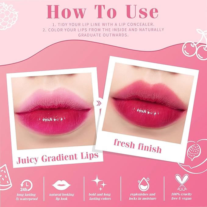 10 Colors Lip Tint Stain Set,Korean Lip Gloss,Watery Lip Stain Mini Liquid Lipstick Waterproof,Moisturizing Lip Stain Set Multi-Use Lip and Cheek Tint,Non-Stick Cup,Lightweight,Vivid Color Lip Makeup