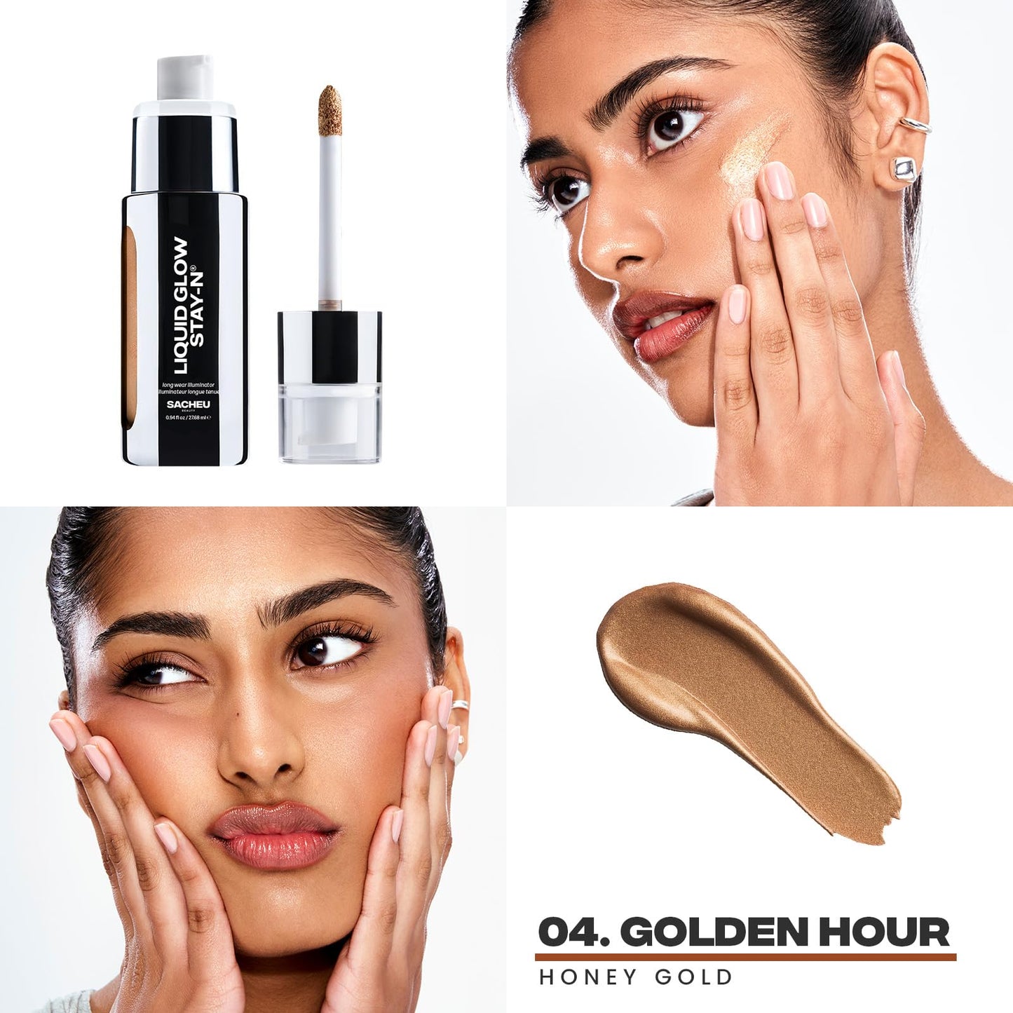 Sacheu Liquid Glow STAY-N Liquid Highlighter & Illuminator Makeup β 30ml Long Lasting Luminous Glow Lightweight Dewy Finish, Golden Hour