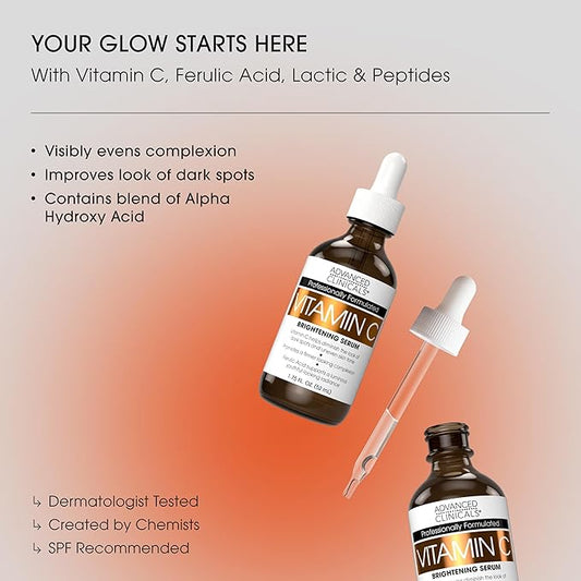 Advanced Clinicals Brightening Vitamin C Serum For Face With Glycolic Acid + Lactic Acid | Vitamin C Eye Serum Face Moisturizer For Improving Look Of Dark Spots & Uneven Complexion, 1.75 Fl Oz