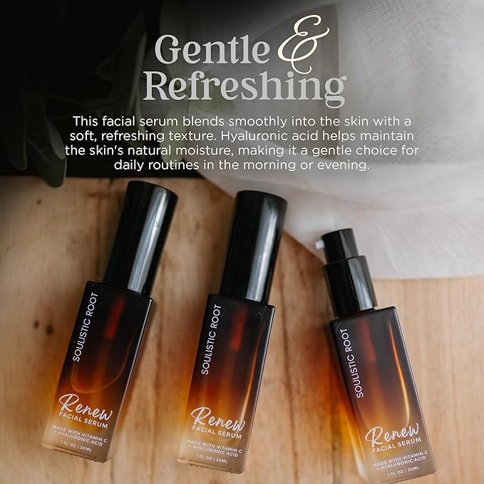 Renew Facial Serum w/Vitamin C & Hyaluronic Acid β Skincare Blend for Face, Sensitive Skin, Brightening Care, Vitamin C Serum for Dark Spots & Even Tone β 1 oz Bottle