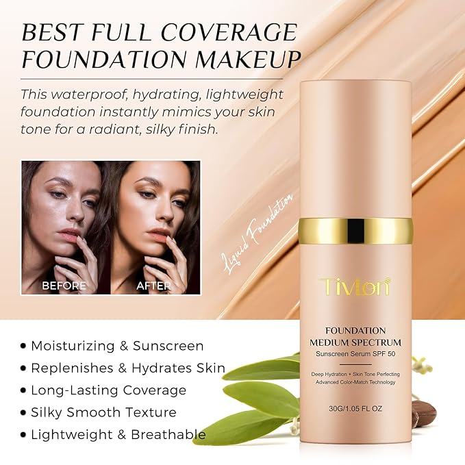 Foundation Color Changing - Foundation 4 in 1 Medium/Light Spectrum With SPF 50 | All-Day Makeup Hold & Makeup Nude & Sweatproof | Hydrating Foundations Full Coverage Suitable For Dry&Oily Skin Types