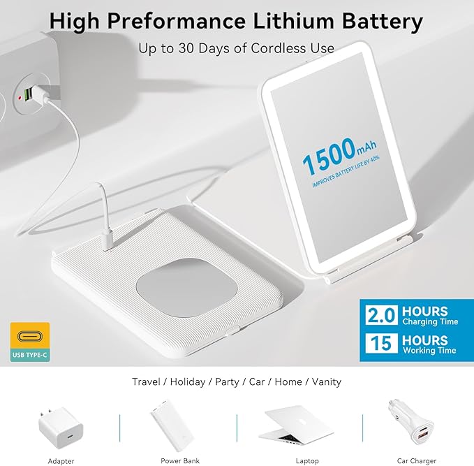 Magnifying Mirror with Light, 1X/ 30X Double Sided Makeup Mirror with 360° Rotation, Lighted Vanity Mirror with Tweezer and Rechargeable Travel Makeup Mirror with 1X/10X Magnification