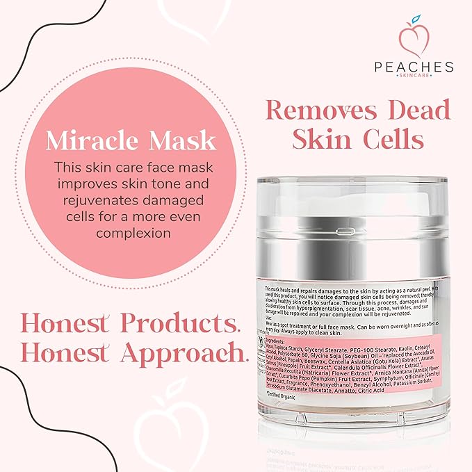 Hydrating Face Mask with Beeswax, Avocado Oil, Pumpkin, and More β Gently Removes Dead Skin Cells β Miracle Mask (1.7 oz)