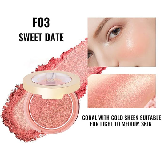 Oulac Luminous Blush Makeup Glow Coral Gold|Subtle Shimmery Creamy Powdery Blush Highlighter Cheek| Pigmented&Blendable | Light to Medium Skin Tone| Vegan & Cruelty-Free| 4.8g F03 Sweet Date