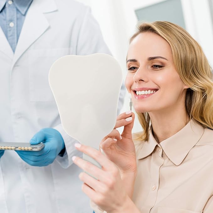 Annhua Handheld Mirrors with Handle Small Face Mirror, Tooth Shaped Hand Mirror Makeup, Used for Dentist Office, Clinic, Bathroom, Barber and Salon - White