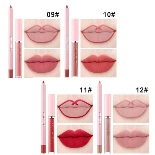 6 Velvety Matte Liquid Lipsticks + 6 Matching Smooth Lip liner Pencil, One Step Lips Makeup Kits, Waterproof Long Lasting Velvety Matte Lipstick Lip Makeup Gift Kit for Women Girls