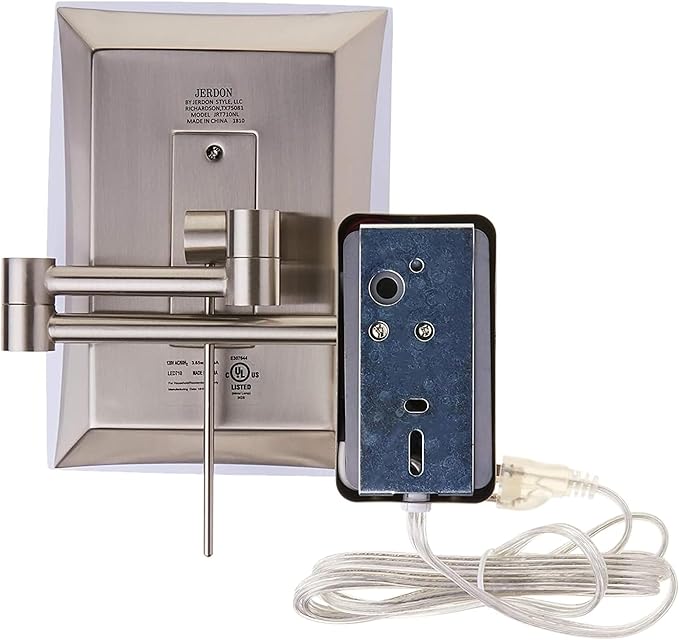 JERDON Wall Mount Makeup Mirror with 5X Magnification - 8.75” x 6.5” Rectangular Design Extends 15.5” from The Wall – Chrome Finish – Power Cord and Plug – Model JRT710CL