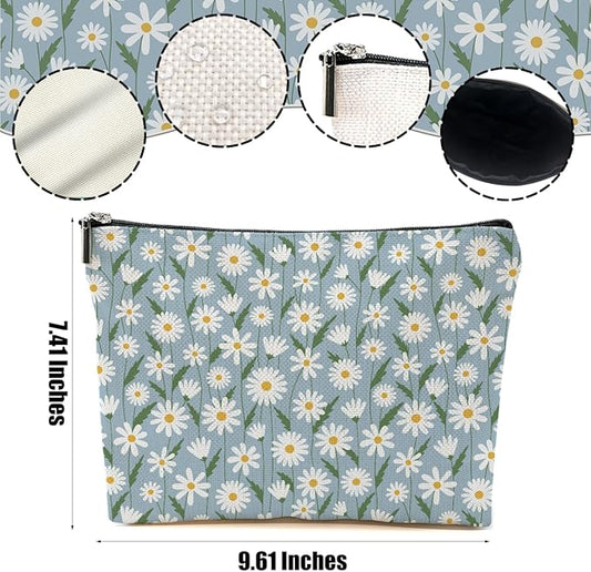 4pcs Vintage Floral Makeup Bag, Daisy Flower Cosmetic Bag Garden Gifts for Women Female Girls Sister BFF Nature Lover, Travel Zipper Pouch Christmas Thanksgiving Birthday Gifts