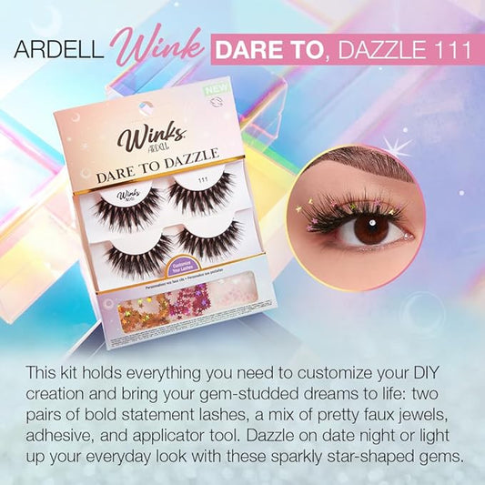 Ardell Winks 111 Lash Kit, Includes False Lashes, 144 Jewels, Lash Adhesive, Picker Tool - Complete False Eyelashes Set