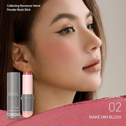 Cream to Powder Blush Stick, Built-In Jelly-like Silicone Makeup Applicator, Buildable & Blendable, Multi-use Blush Makeup Stick for Cheeks, Lips and Eyes, 02 MAKE HIM BLUSH