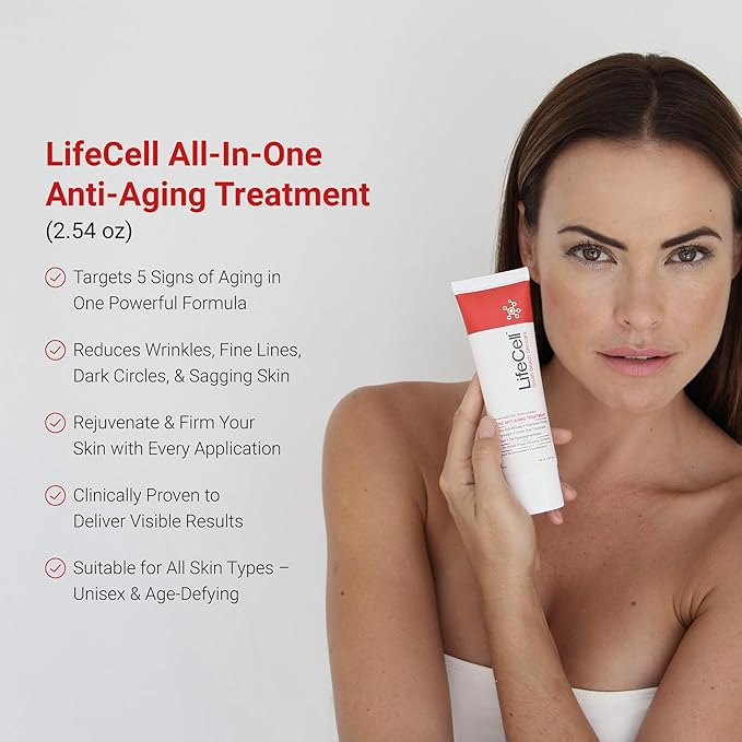 LifeCell All In One Anti-Aging Cream β Reduces Wrinkles, Fine Lines, Dark Circles & Sun Damage β Retinol, Vitamin C, DMAE & Hyaluronic Acid β Fragrance-Free, for All Skin Types (2.54oz)