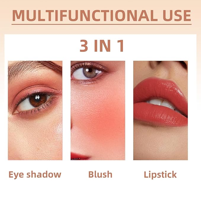 Cream Blush Stick for Cheeks, Multi-Use Makeup for Eye, Lip, Face - Travel-Friendly Tinted Solid Moisturizer, Matte Natural Glow Blendable Smooth Blusher With Brush - Orange Coral