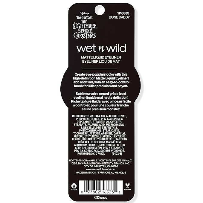wet n wild Nightmare Before Christmas Matte Liquid Eyeliner, Ultra-Matte Rich Pigment, Easy Precision Flexible Brush Tip, Travel-Friendly, Cruelty-Free - Bone Daddy