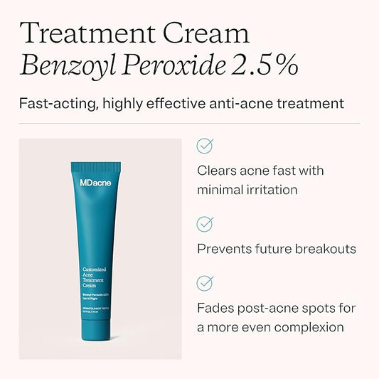 MDacne - Acne Treatment- Benzoyl Peroxide Cream 2.5% - Unclogs Pores, Reduces Blemishes & Enhanced with - Plant-Based Ingredients for Sensitive Skin