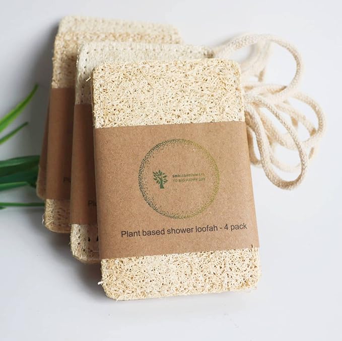 Natural Plant Based Shower loofah , bio degradable, exfoliating , eco Friendly - 4 Pack Set, Beige, 4 Count (Pack of 1)