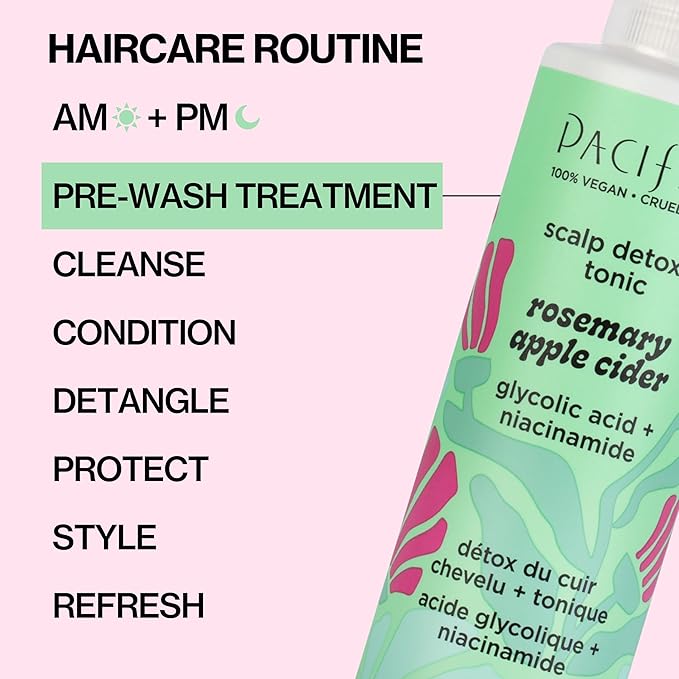 Pacifica Scalp Detox Set β Rosemary Apple Cider Vinegar Scalp Exfoliating Tonic with Scalp Massager Brush, Deep Cleansing & Clarifying Treatment for Buildup, Dry Flaky Scalp, Vegan
