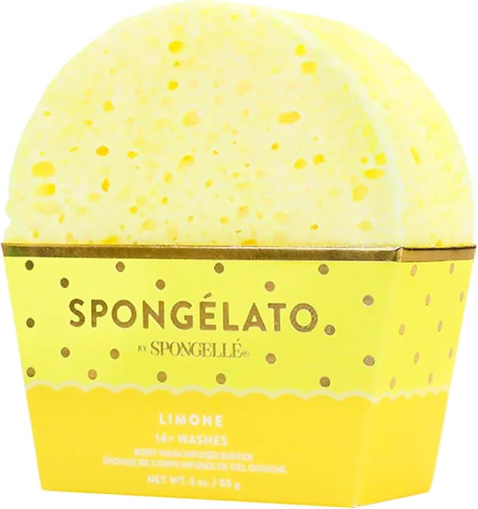 Spongelato Loofah Exfoliating Body Scrubber by Spongelle | Infused with Body Wash | Bath & Shower Loofah for Women | 14+ uses | Limone (Lemon) Gelato Inspired