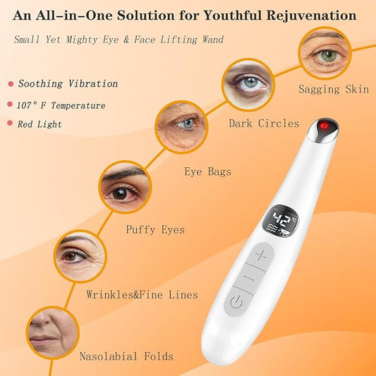 3 in 1 Eye Lift Wand, Vibrating 98Β°F to 113Β°F LCD Display Screen Massager for Dry Eyes, Dark Circles, Puffiness, Fine Lines and Wrinkles, Cream White