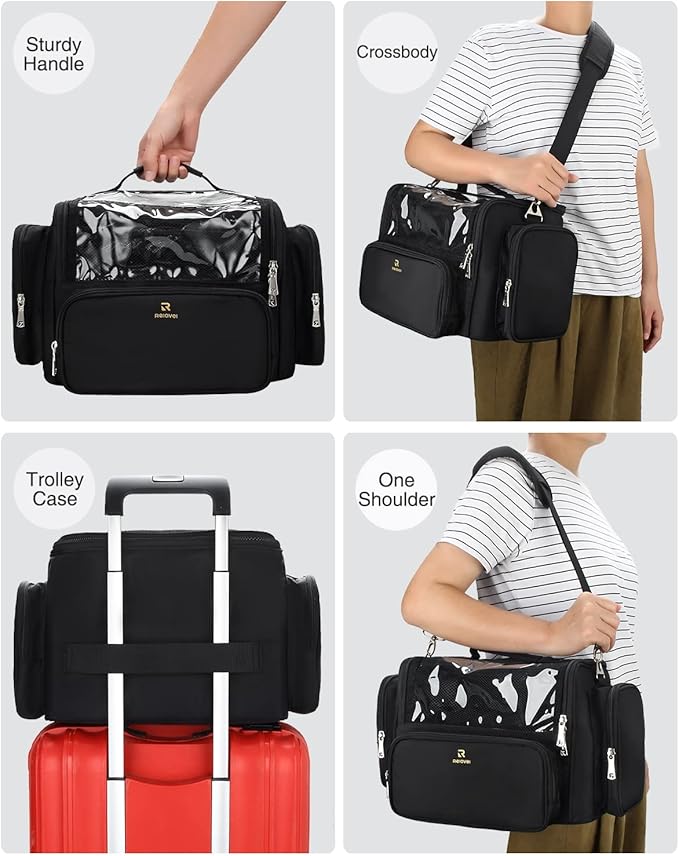 Makeup Brush Bag, Makeup Artist Must Haves, Professional Travel Makeup Brush Case, Extra Large Stand Up Make Up Brush Holder Makeup Organizer, Full Open With Compartments and Shoulder Strap