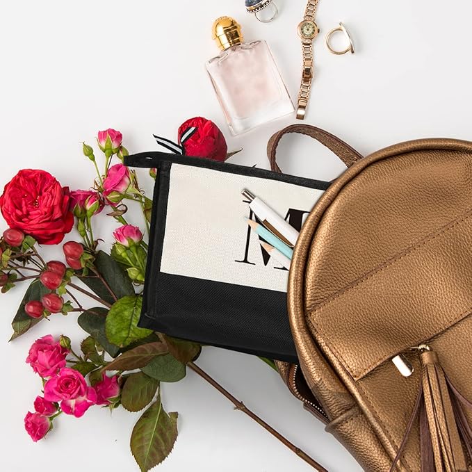 Monogrammed for Women Initial bridesmaid gifts, Personalized monogram Monogram Cosmetic Bag,Travel Makeup Bag Suitable for Wedding weekend Beach Gift for Women Teachers Friends.Pure letters M