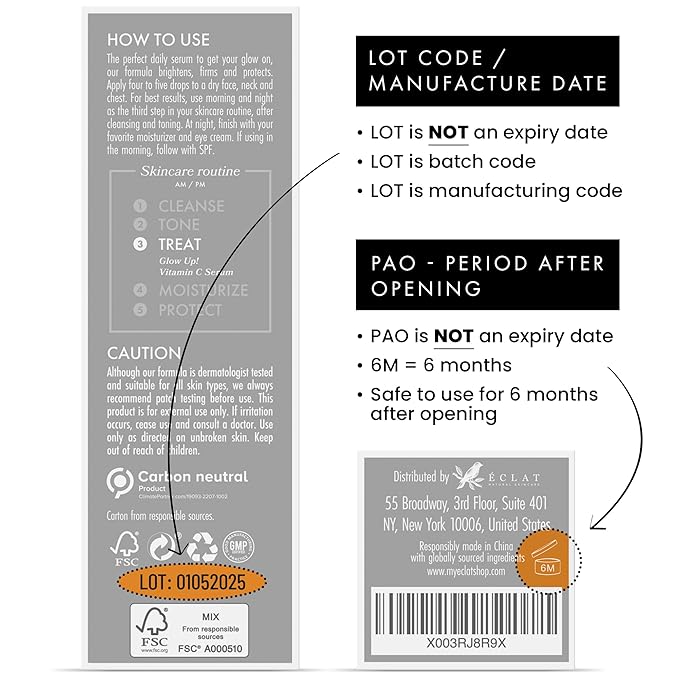 Eclat Skincare Vitamin C Face Serum - Skin Care for Dark Spots, Vitamin C Serum with Hyaluronic Acid, Ferulic Acid, Vit E - Anti Aging and Skin Brightening, Vit C Stocking Stuffers for Women 1 Fl Oz