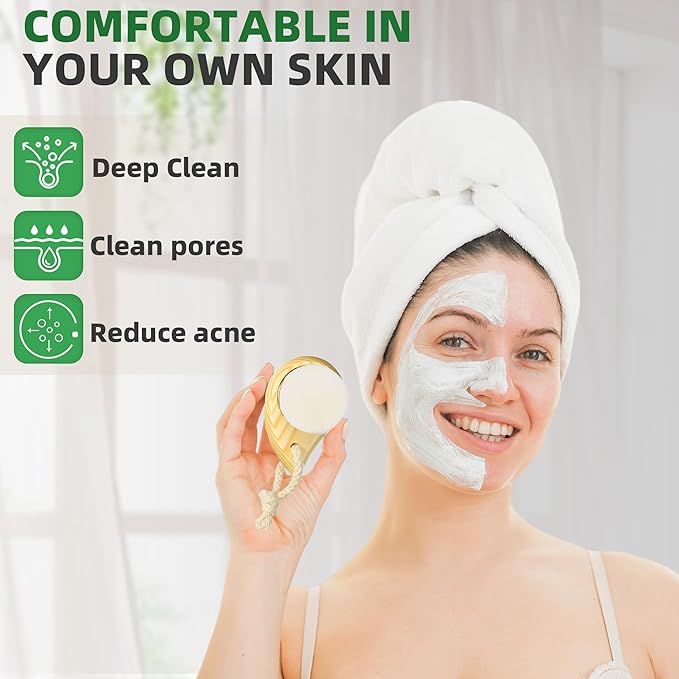 Premium Face Scrubber Set, Facial Cleansing Brush for Exfoliator, Natural Bristle Face Scrubber for Lymphatic Drainage, Unclog Pores, Sensitive Skin, Reduce Ance, Glowing, 2 Pack(Soft & Dry)