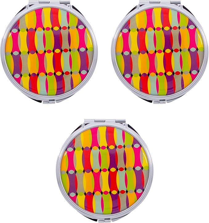 Stephanie Imports Set of 3 Double Sided Magnifying Compact Slim Mirrors with Printed Insert (Circle - Rainbow Bend)