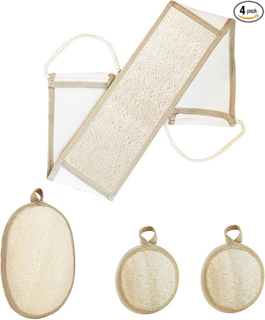 Loofah Sponge Exfoliating Body Scrubber(4 Pack), Zenidoo Natural Loofah Face Pad Bath Shower Body Scrubber for Women and Men, Made with Eco-Friendly and Biodegradable Luffa Pads,Large Size